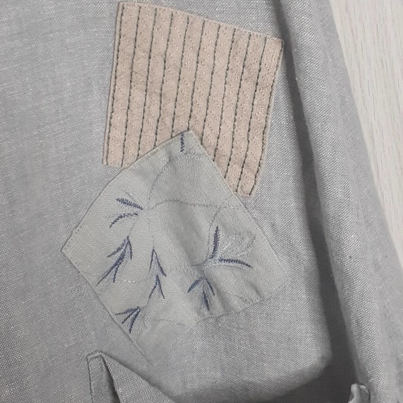 J. Jill 100% Linen Jacket Swing Gray Embroidered Patchwork Size Medium - Picture 6 of 11
